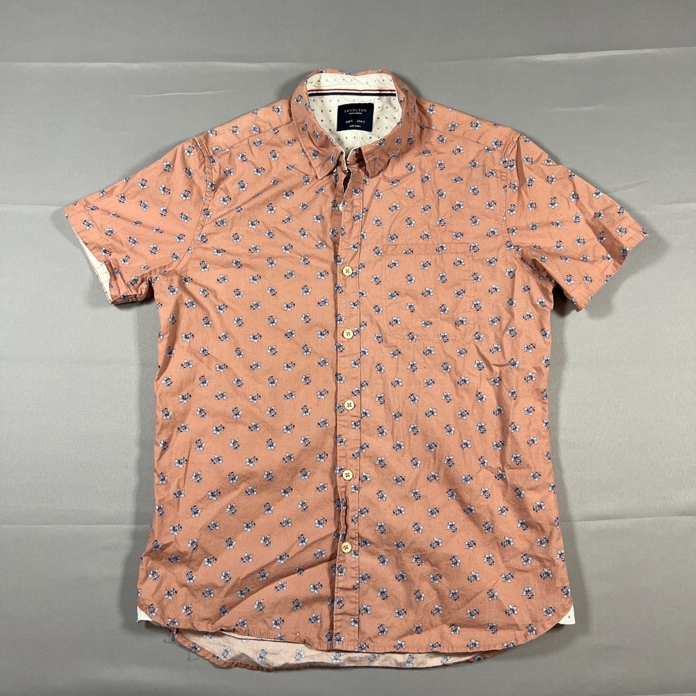 Level Ten Short Sleeve Shirt Small Dusty Pink Cotton Floral Print Button Front